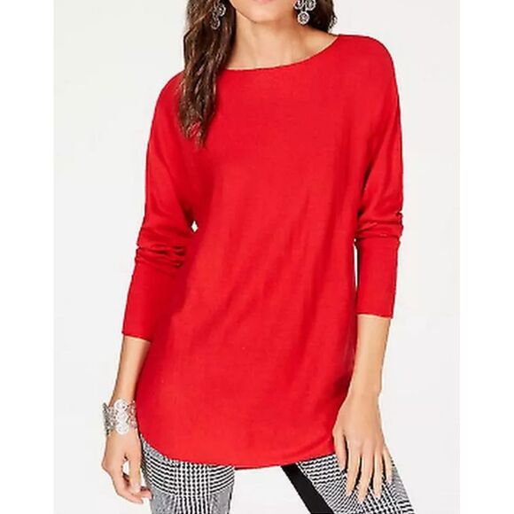 INC International Concepts 2X Red Shirttail Sweater Scoop Neck Dolman Sleeve NEW - Picture 2 of 4